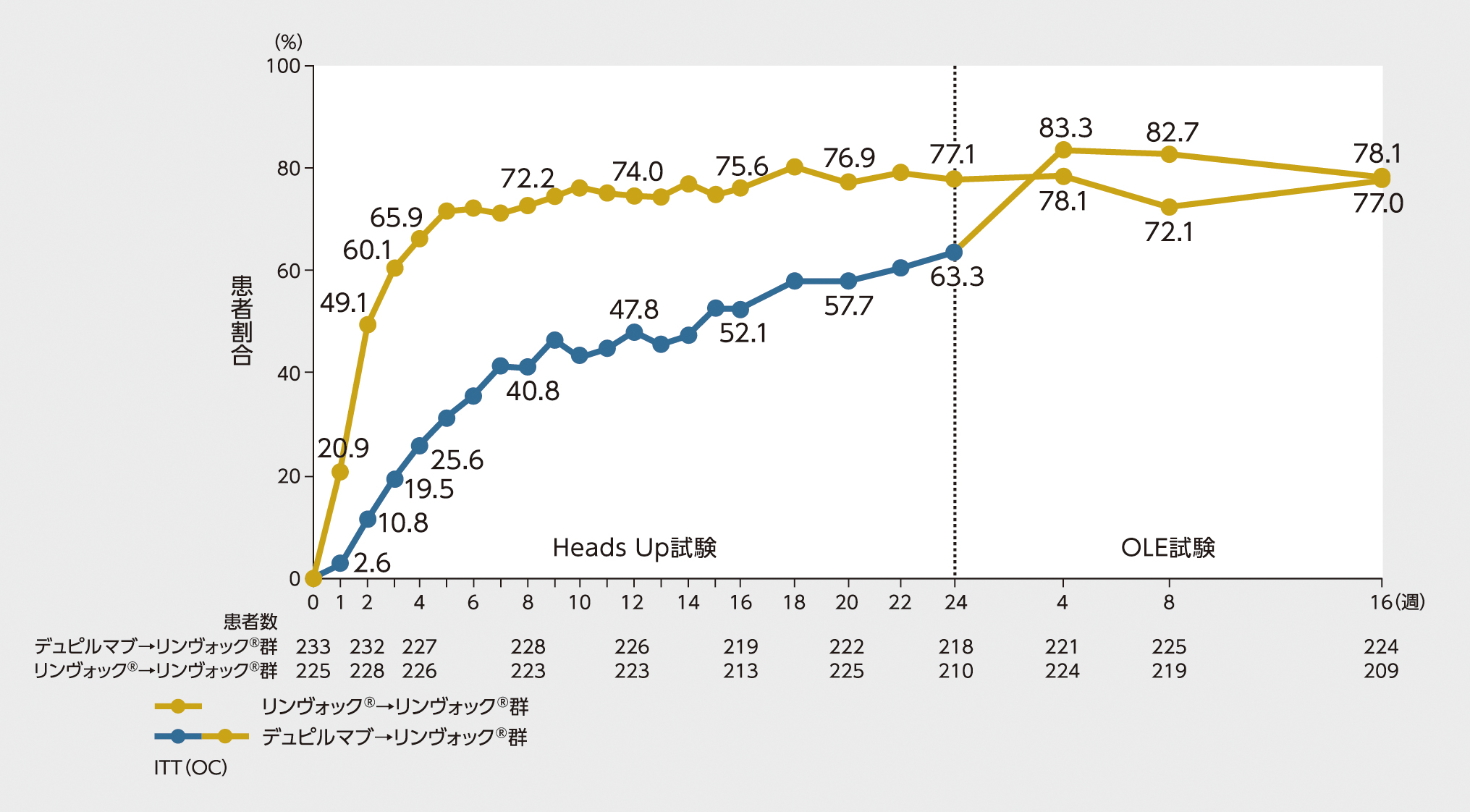 第Ⅲb相無作為化二重盲検比較試験（海外データ）：Heads Up試験